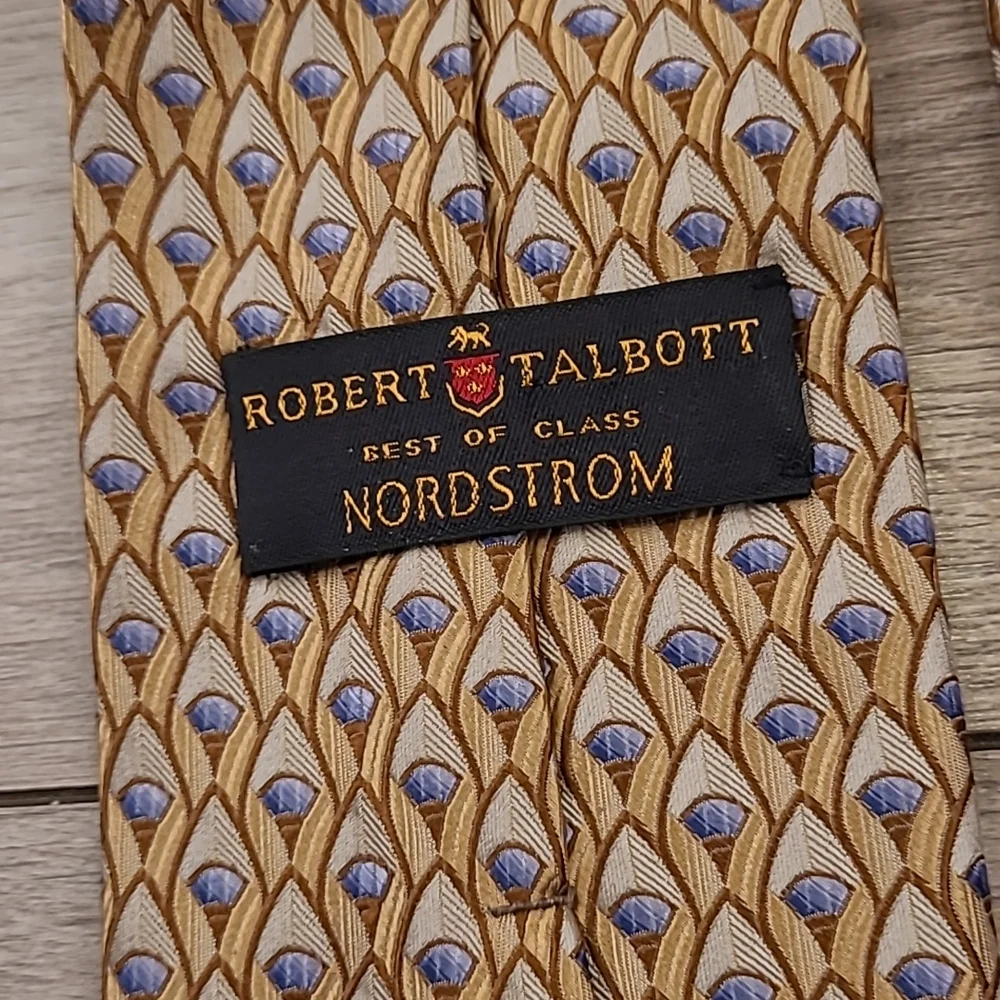 ROBERT TALBOTT Best of‎ Class Metallic Gold Blue Abstract Mens Silk Tie